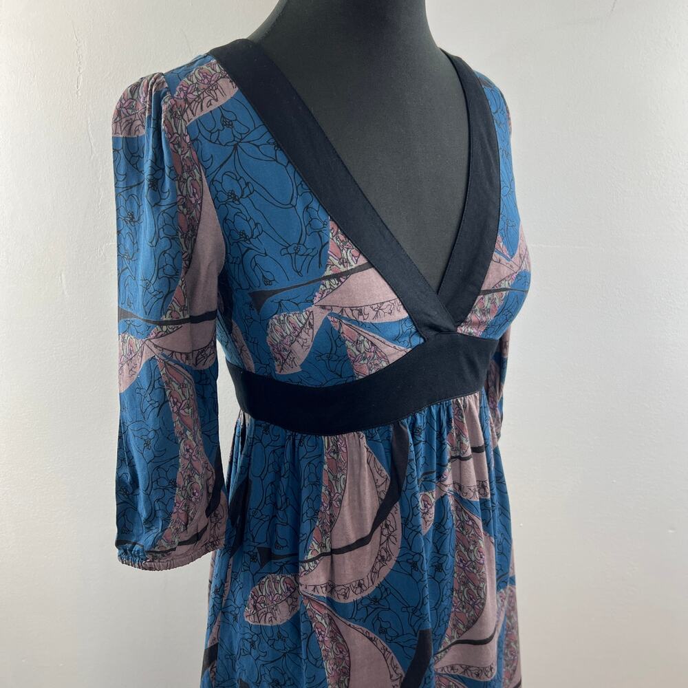 Kimchi Blue Brown Print 3/4 Sleeve Deep V Neck Dress Size S Small - Picture 5 of 9